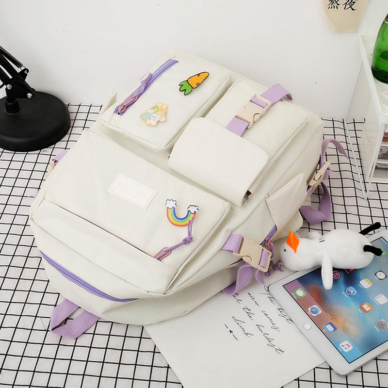 Academic Style Senior High School University Student Schoolbag Backpack Women's Four-Piece Canvas Backpack