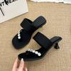 Fashion Chunky Sandals Summer New Square Head Shallow Mouth Rhinestone Buckle Anti-slip Wear-resistant High Heels