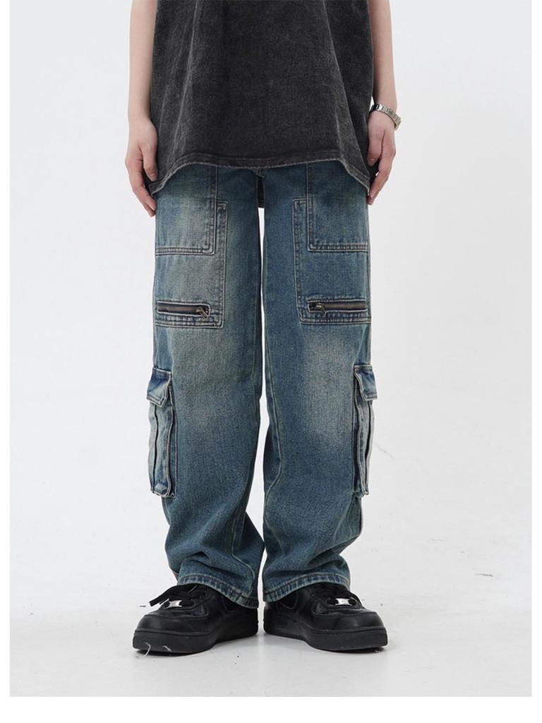 Unisex Retro High-Street Wide-Leg Jeans with Pockets