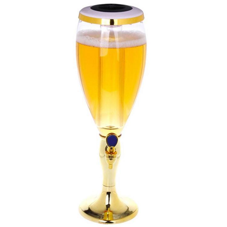 1.5 L Plastic Tabletop Wine Beer Tower Beverage Juice Dispenser with LED Colorful Shinning Lights Golden and Silver MJ