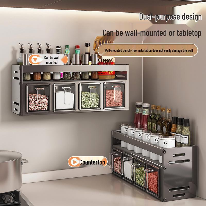 Wall-Mounted Kitchen Spice Rack: Multifunctional Organizer for Condiment Jars and Bottles