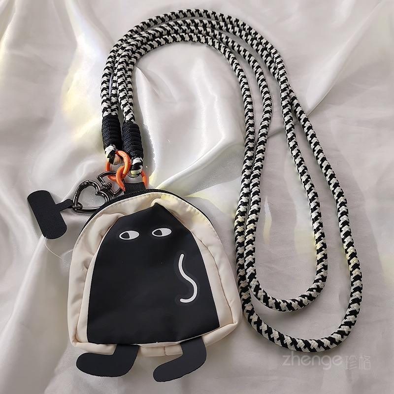 

Bag mobile phone lanyard crossbody can carry long ins style fashion women s mobile phone key earphones mini bag lanyard [black and white]