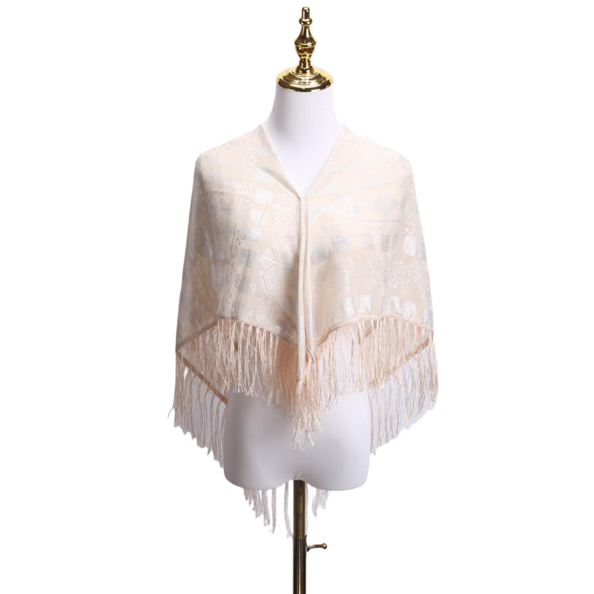 Women s Retro Chiffon Tassel Scarf - Printed Silk Sun Protection Shawl 110x110 cm