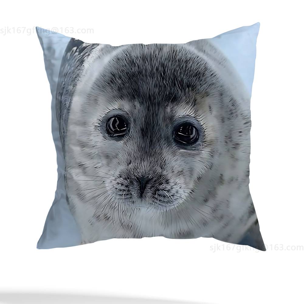 Seal Sea Cute Funny Pillow Case Anti-dustmite Pillowcase Invisible zipper silky short plush Sofa cushion cover