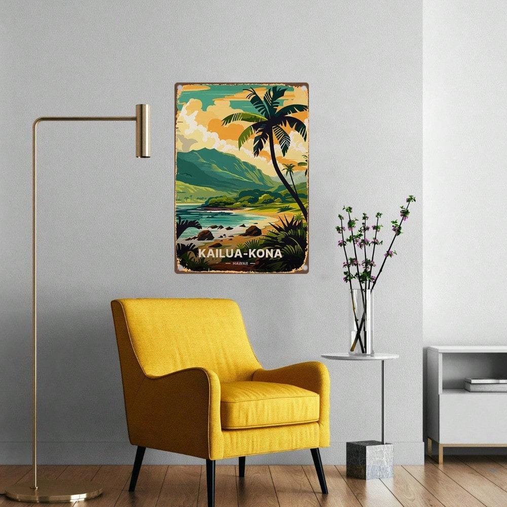 Vintage Hawaii Kailua Kona Tin Metal Wall Art 8x12 Inch Retro Sign Bar Cafe Decor