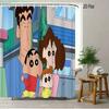 Crayon Shin-Chan Ufo & Shiro 2D Print Waterproof Shower Curtain, Green Anime Bathroom Decor With Hooks
