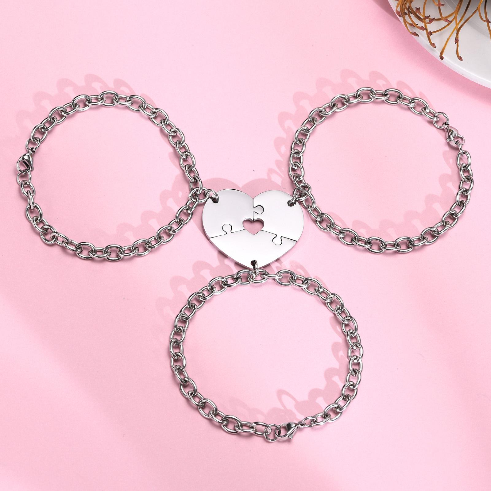 

3/4/5 Pcs/Set BFF Bracelets for Women Sisters Gifts Jewelry, Free Custom Engrave Couple Heart Shaped Inspirational Friendship