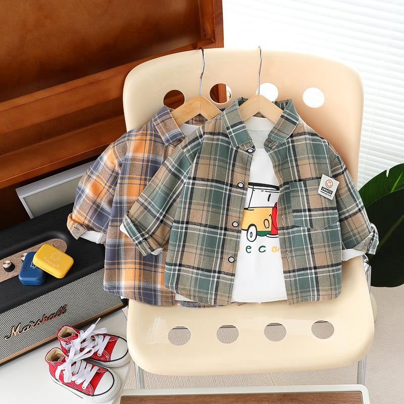 Children's Spring and Autumn Set 2025 New Boys' Fashionable Children's Checkered Shirt and Jeans Three Piece Set Kids Outfits
