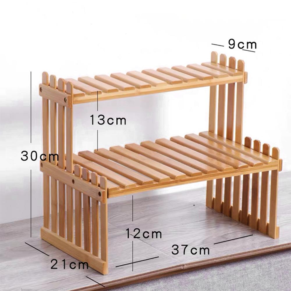 Countertop Bamboo Plant Shelf Bamboo Flower Pot Stand Balcony Flower Rack Cabinet Multi-Function Desktop Storage Rack for Living Room Be