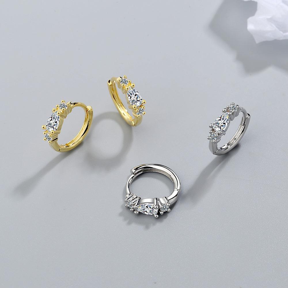 Sterling Silver  Temperament Blue Pine Zircon Diamond Round Ear Buckle Birthday Party Anniversary Gift