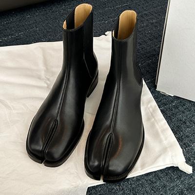 Botas Chelsea de Bico Fendido para Mulheres Novas Outono Inverno Botins Modernos de Senhora Salto Baixo Sapatos Femininos