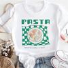 Pasta Pattern Top Regular Travel Casual Style Printed Women's Summer Clothes Basic Round Neck Fashionable Women's White T-Shirt