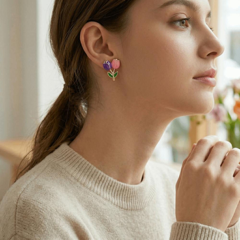New Sweet Tulip Bud Earrings Glazed Simple Color-Blocked Earrings Colorful Elegant Stud Earrings Women