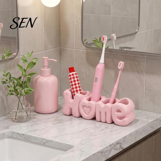 Countertop Toothbrush Stand HOME Holder, Compact 4-Compartment Organizer, Modern Style Minimalist Bathroom Decor Durable Plastic for Electric