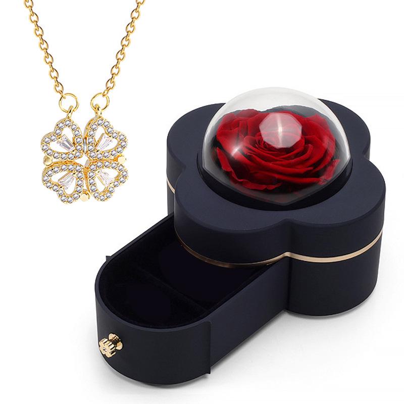 

Вращающаяся подарочная коробка с розами, ожерельем и кольцом - Вечная цветочная шкатулка ко Дню святого Валентина