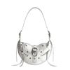 New JW PEI Artificial Leather Croissant Bag Biker Crossbody Bag Medium Size Unisex Bright Pink/Black/White 5S34
