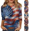 Women's Fashionable Casual Independence Day American Flag and Stars Print Neck Three-Quarter Sleeve T-Shirt Top