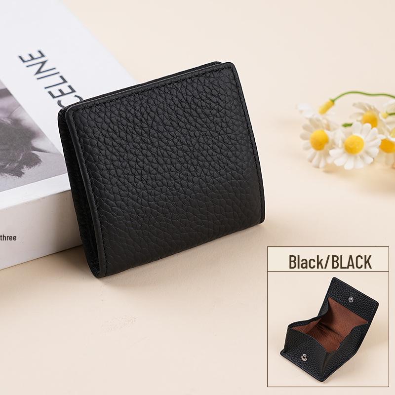 Women's Mini Coin Purse: Japanese Style Genuine Cowhide Leather with Lychee Pattern.