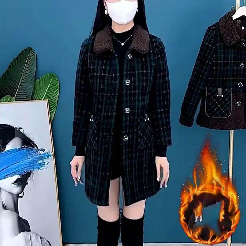 Elegantní zesílená fleecem podšitá středně dlouhá podzimní/zimní bunda pro ženy Módní zeštíhlující High-end