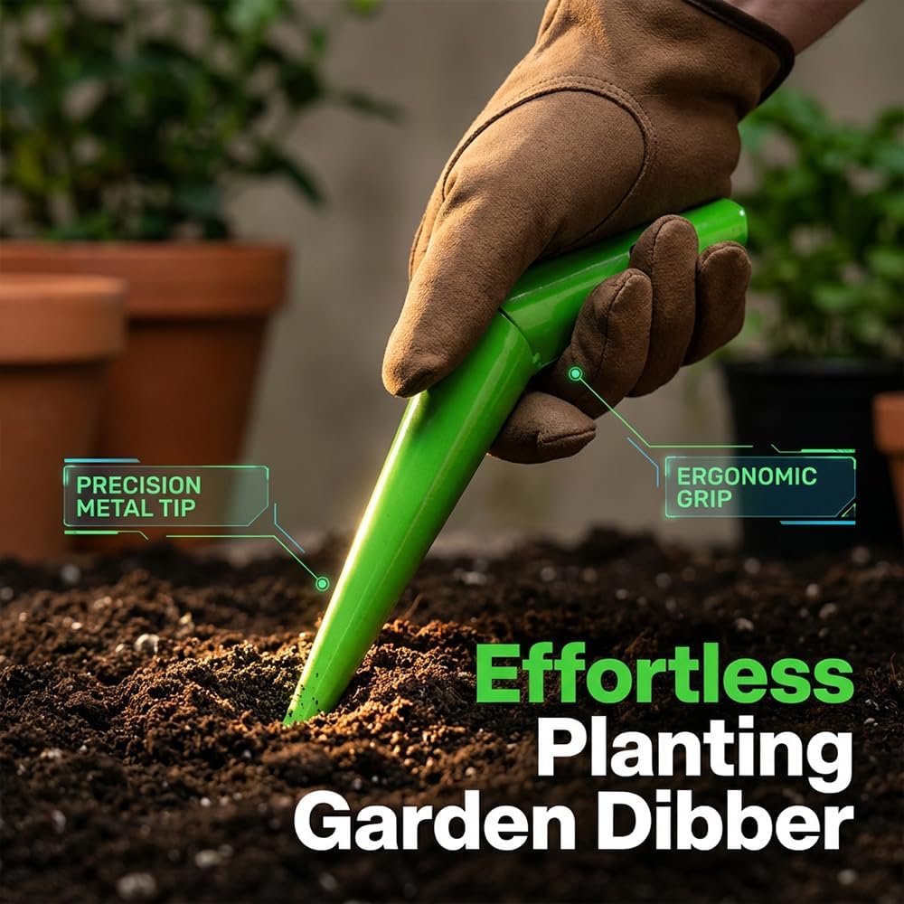 Planting hole digger, stainless steel handheld bulb planting tool, handheld garden seed digger with handle