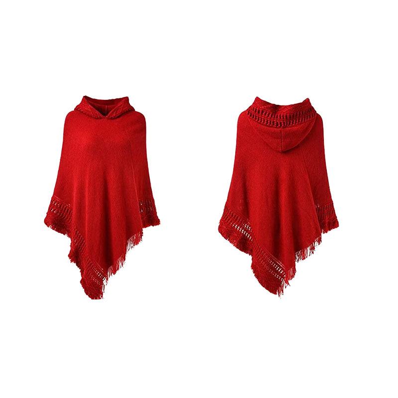 European & American Knitted Hooded Cape: Autumn/Winter Solid Color Pullover Sweater Shawl