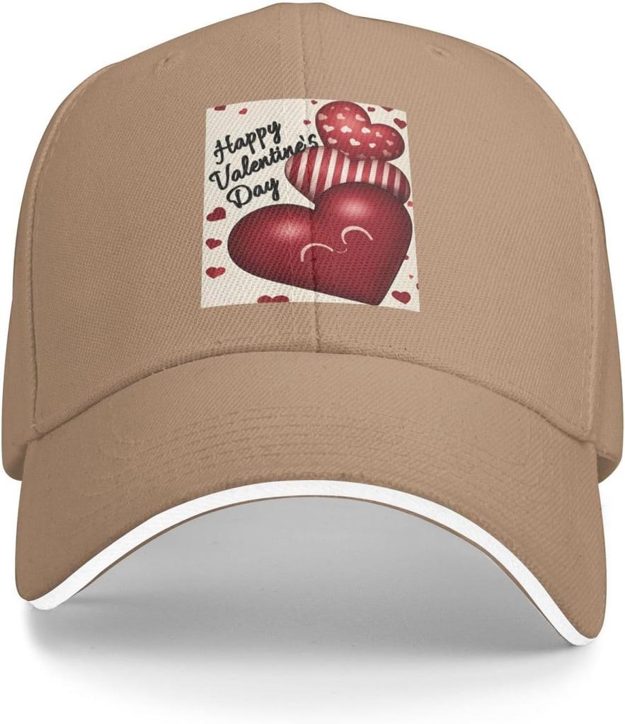 Happy Valentines Day Heart Print Baseball Cap Adjustable Polyester Casual Outdoor Sun Protection Cap