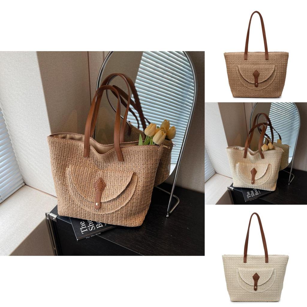 Minimalist Woven Straw Bag For Summer Beach Vacation With Large Capacity For Women