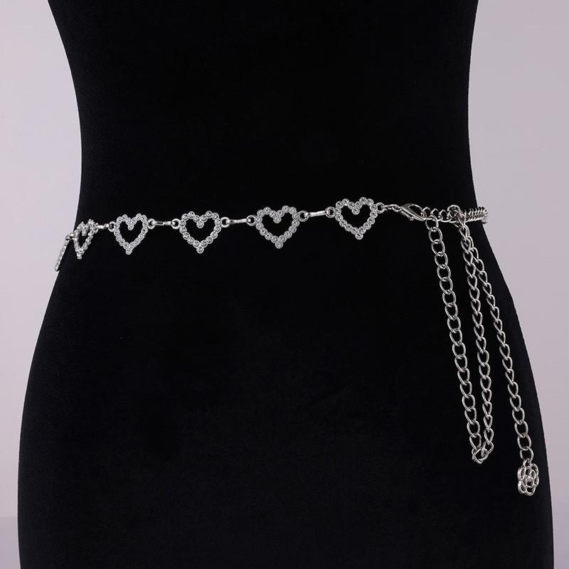 

Water Diamond Heart Flower Fashion Waist Chain For Women Summer Bridal Accessory Silver Heart