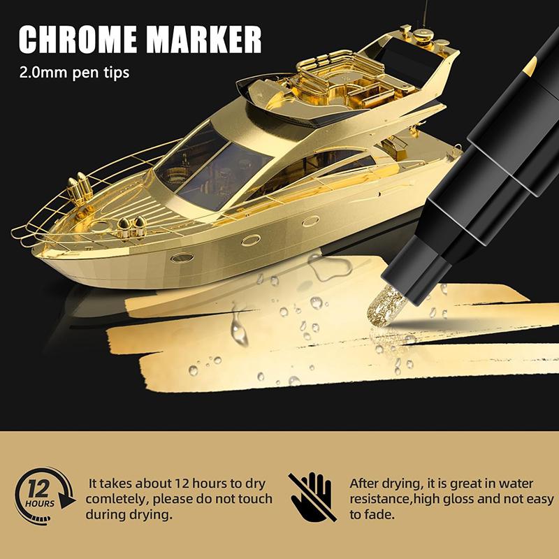 3/1pcs Chrome Pen Markers Mirror Waterproof Paint Repair For Rock Ceramic Glass Metallic Gold Silver Copper 2mm Nib