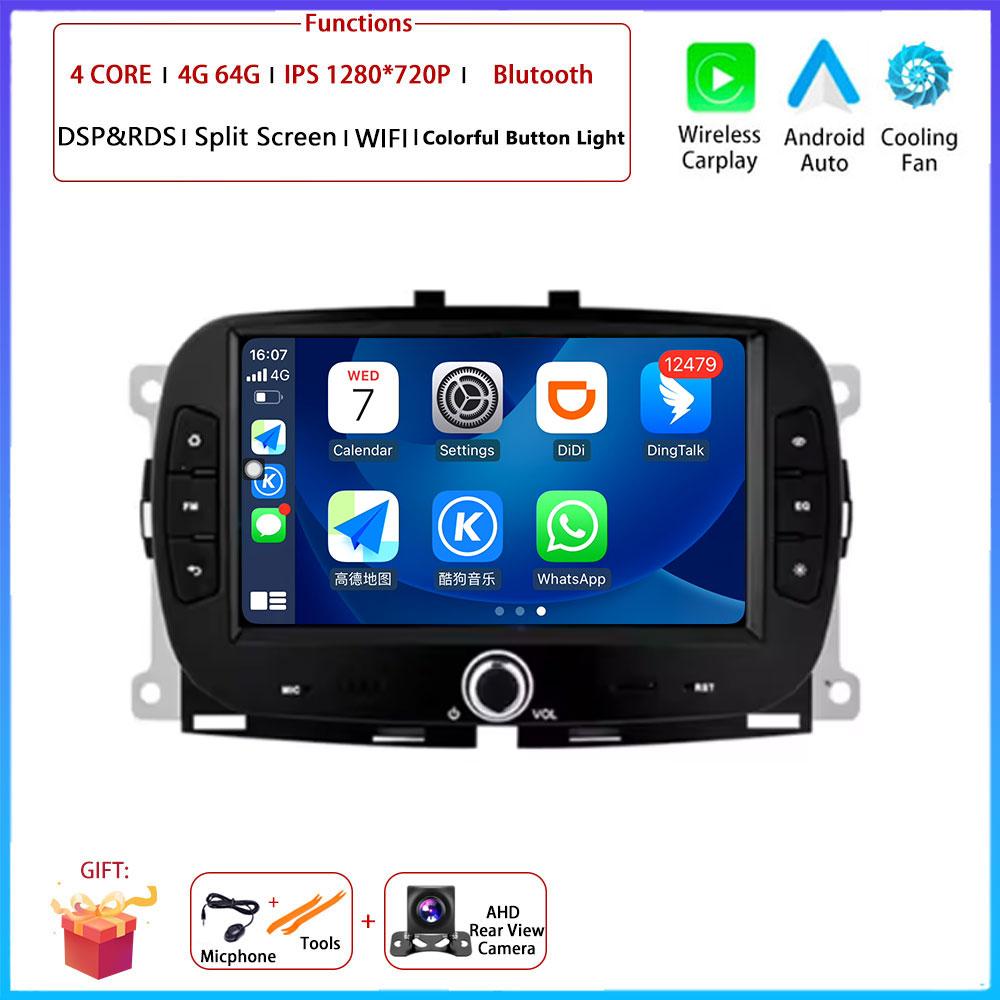 For FIAT 500 2016 2017 2018 2019 Car Carplay Auto  Android  Radio Navigation GPS Multimedia Video Player  5G WIFI