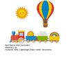 Sun Rainbow Cloud Wall Art 4Pcs Cartoon Train Hot Air Balloon 3D Wooden Decor, Colorful Kids Playroom Decor Room Wood Hanging, Nursery Educational