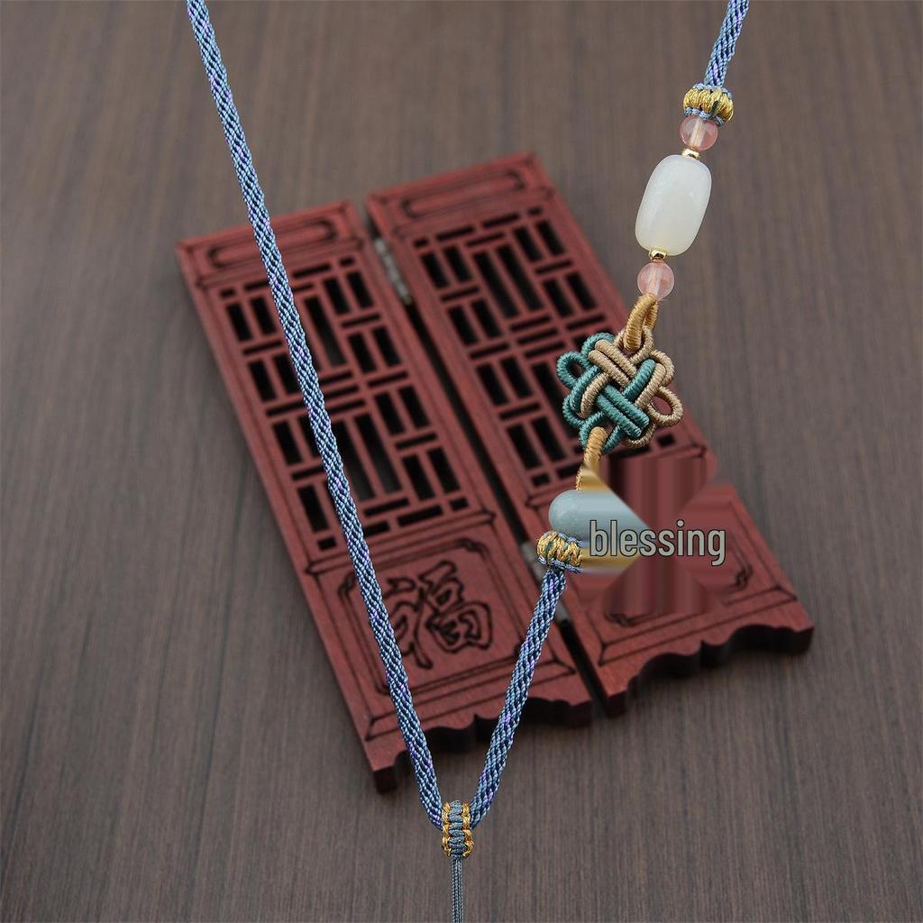 Hand-woven Jadeite Jade Pendant Lanyard with Aventurine Crystal Necklace Rope - Unisex, High-Quality.