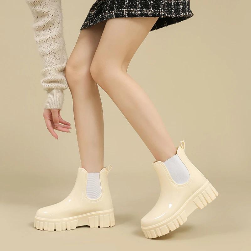 Fashion Platform Rain Boots Women Garden Galoshes Waterproof Rubber Chelsea Boots Female Non-slip Rainshoes Fishing Waders Water Shoes