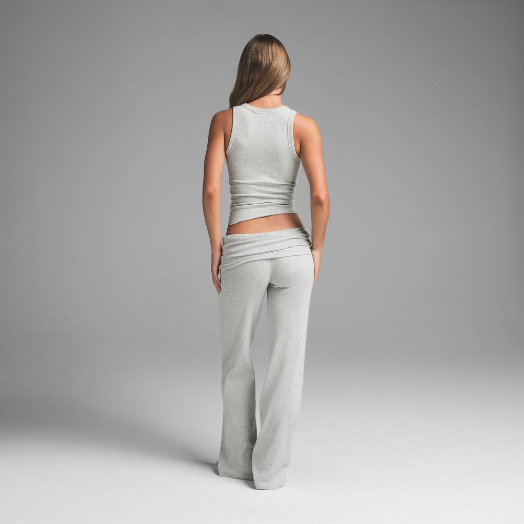 SKIMS Ribbed Crew Neck Solid Slim Fit Sleeveless Tank Top Women Tops Light-Heather-Grey SL-TNK-6094W-LHG