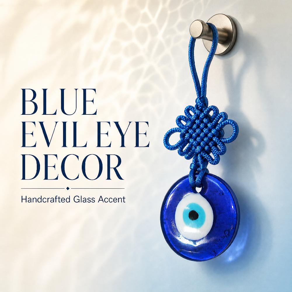 Turkish Evil Eye Glass Ornament With Chinese Knot - Nazar Boncuk Amulet, 15cm Home Car Hanging Decor