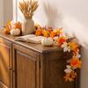 Reusable Holiday Party Supplies 180cm Artificial Vine Hanging Door Wreath with Pumpkins Berries Maple Leaves, Silk Flower Rattan Halloween Garland for