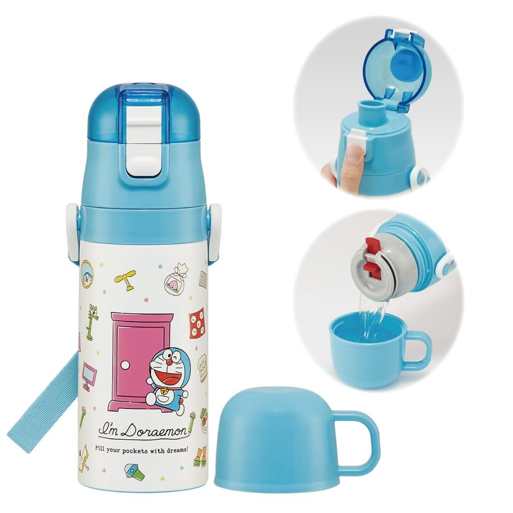 Skater Stainless Steel Water 420ml 350ml Doraemon Line Sanrio Small Water Sports Water Kids' Bottle, 2-Way Design, (Direct Drinking), (Cup Drinking),