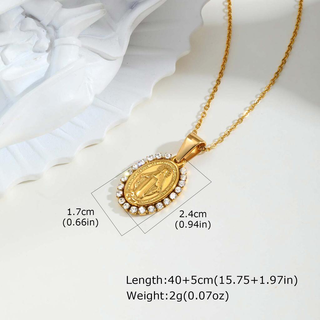 Vnox Virgin Mary Prayer Necklaces For Women Trendy Metal Chain Oval Heart Geometry Pendant Necklace Religious Christ Jewelry