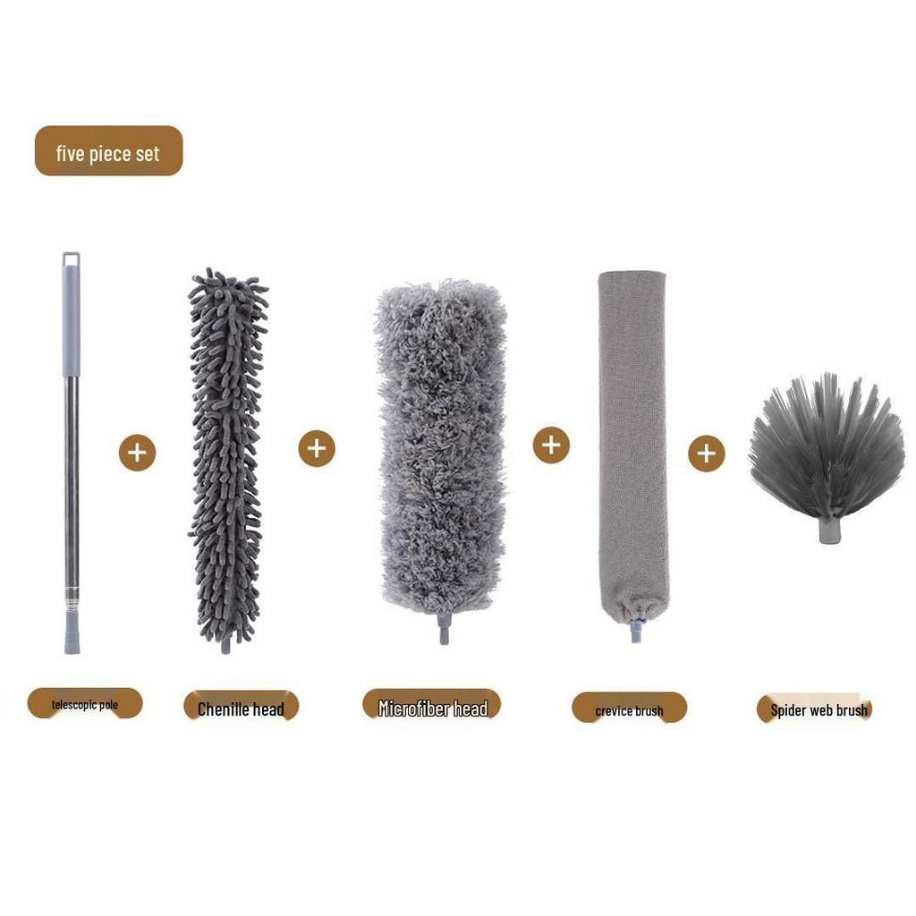 Curved Long-Handle Retractable Fiber Feather Duster for Car and Home Cleaning