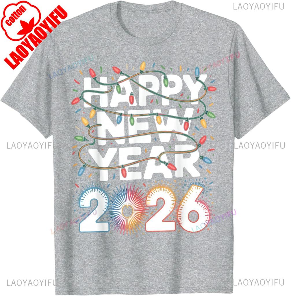 Happy New Year 2026 Sparkle for Unisex TShirt High quality cotton Crewneck Regular short sleeve fashion printed Tshirt tops