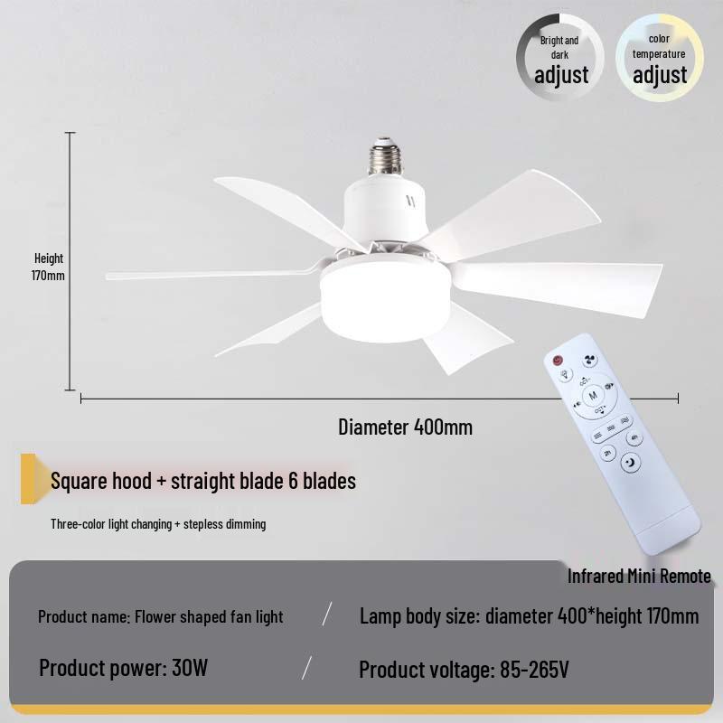 2024 E27 Ceiling Fan Light with Removable Blades for Bedroom and Living Room