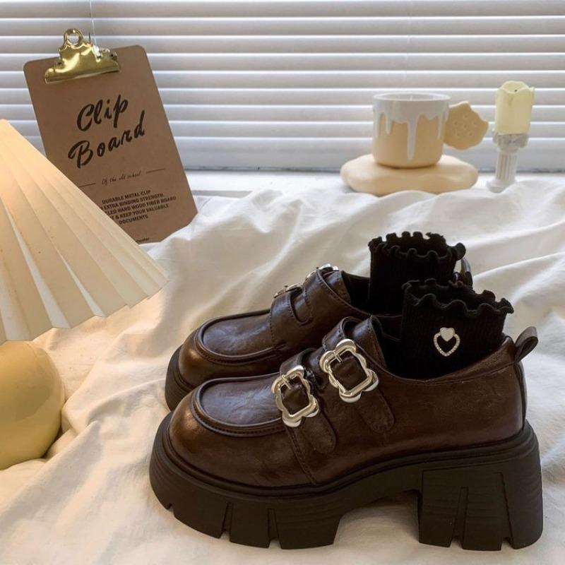 

Thick-soled new one-pedal thick heel round head small leather shoes metal buckle small leather shoes 40