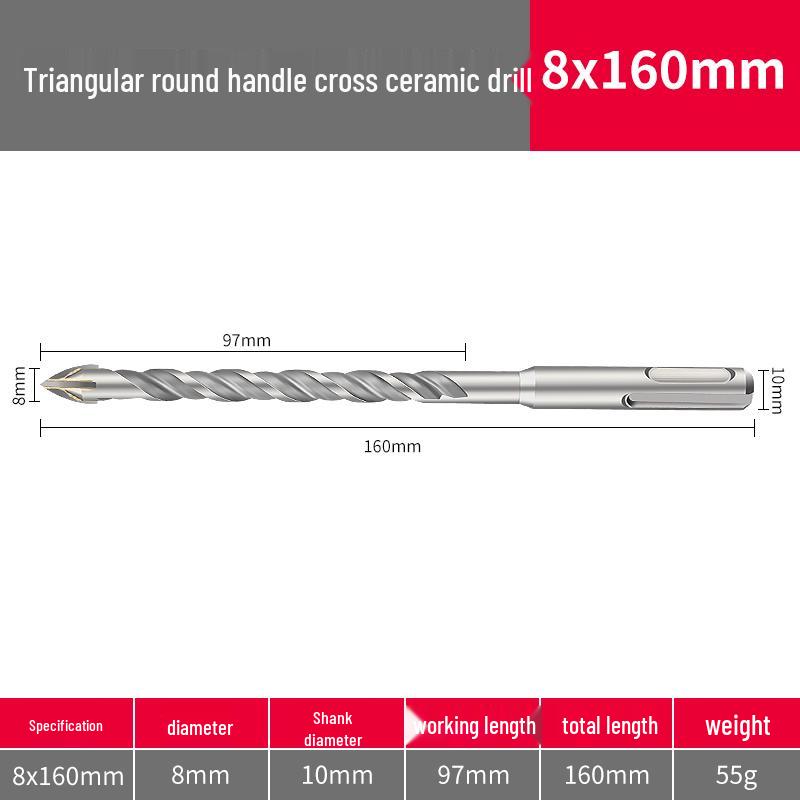 Triangle Tile Ceramic & Concrete Alloy Twist Drill Bit with Cross Round Shank