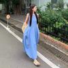 [With Pockets and Zippers] Sweet Blue Sleeveless Vest Dress Women's Clothing Summer Loose Pendulum Dress