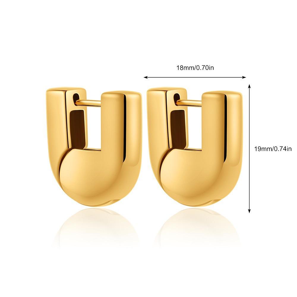 

Polished PVD U Shape Hoop Earrings Glossy Finish Waterproof Chunky Hoop Earrings Heavy Design 18K Gold Plated U-shaped Earrings золотой
