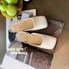 Small square head back strap Roman sandals women's summer new French leather bag head low heel sandals women