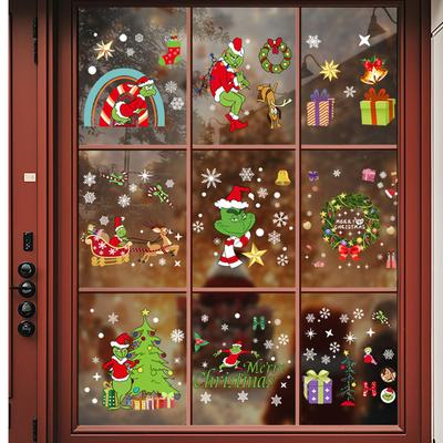 Christmas Cartoon Characters Decorate The Glass Windows with Window Display Atmosphere Stickers