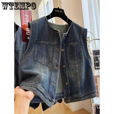 Retro Fashion Spring and Autumn New Denim Vest Women's Short Vest Jacket