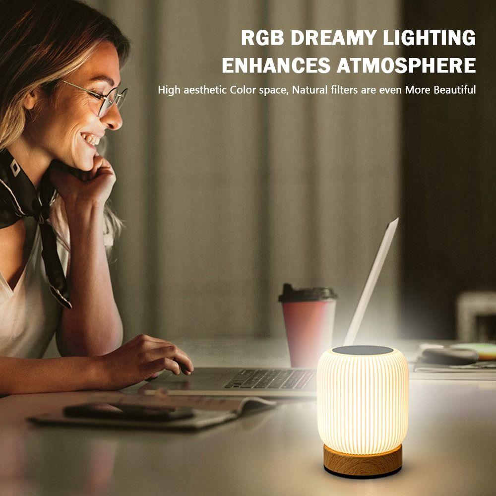 Timed Remote Night Light with Music Follow Up RGB Color Change Touch LED Light Soft Light Wood Grain Bedside Lamp