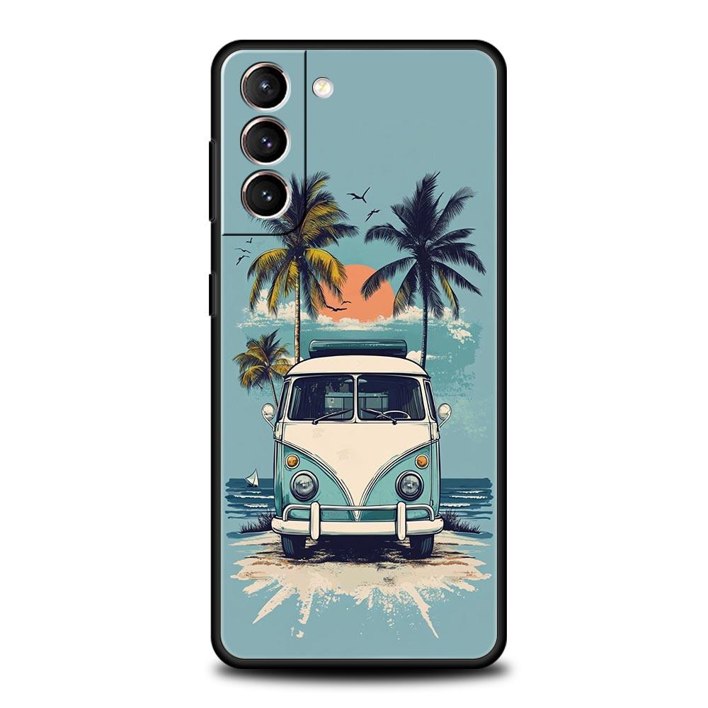 Combi Van Car Outdoor Camping Phone Case For Samsung Galaxy S26 Ultra S25 Plus S24 FE S23 S22 5G S21 S20 Cover Black Soft